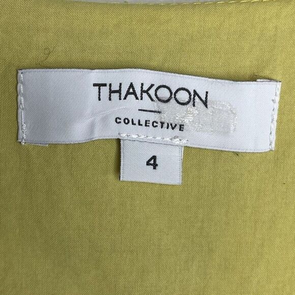THAKOON Mini Shift Dress Women 4 Yellow Floral Ruffle Sleeveless Cotton V-Neck - Picture 11 of 14